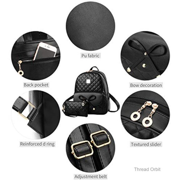Mini Vegan Leather Backpack Purse with Adjustable Straps, Multi-Pocket main image 7